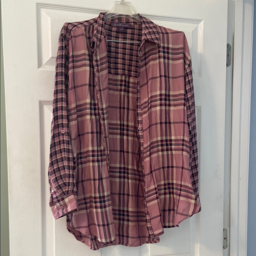 Pink Plaid Button-Up Shirt